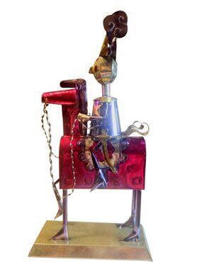 Colorful Metal Knight On Horseback Sculpture With Detailed Design And Twisted Ch